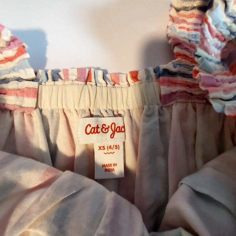 Cat & Jack  Size XS (4/5) Girls Striped Sleeveless Ruffle Maxi Dress 100% Cotton - Picture 4 of 9